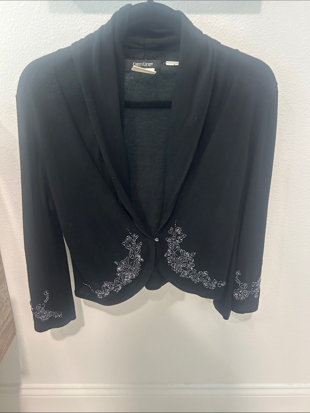 Karen Kane Black Shawl Collar Embroidered Blazer